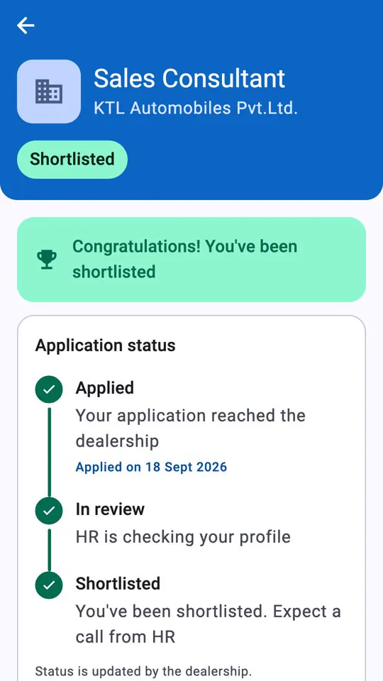 Application tracking screen.