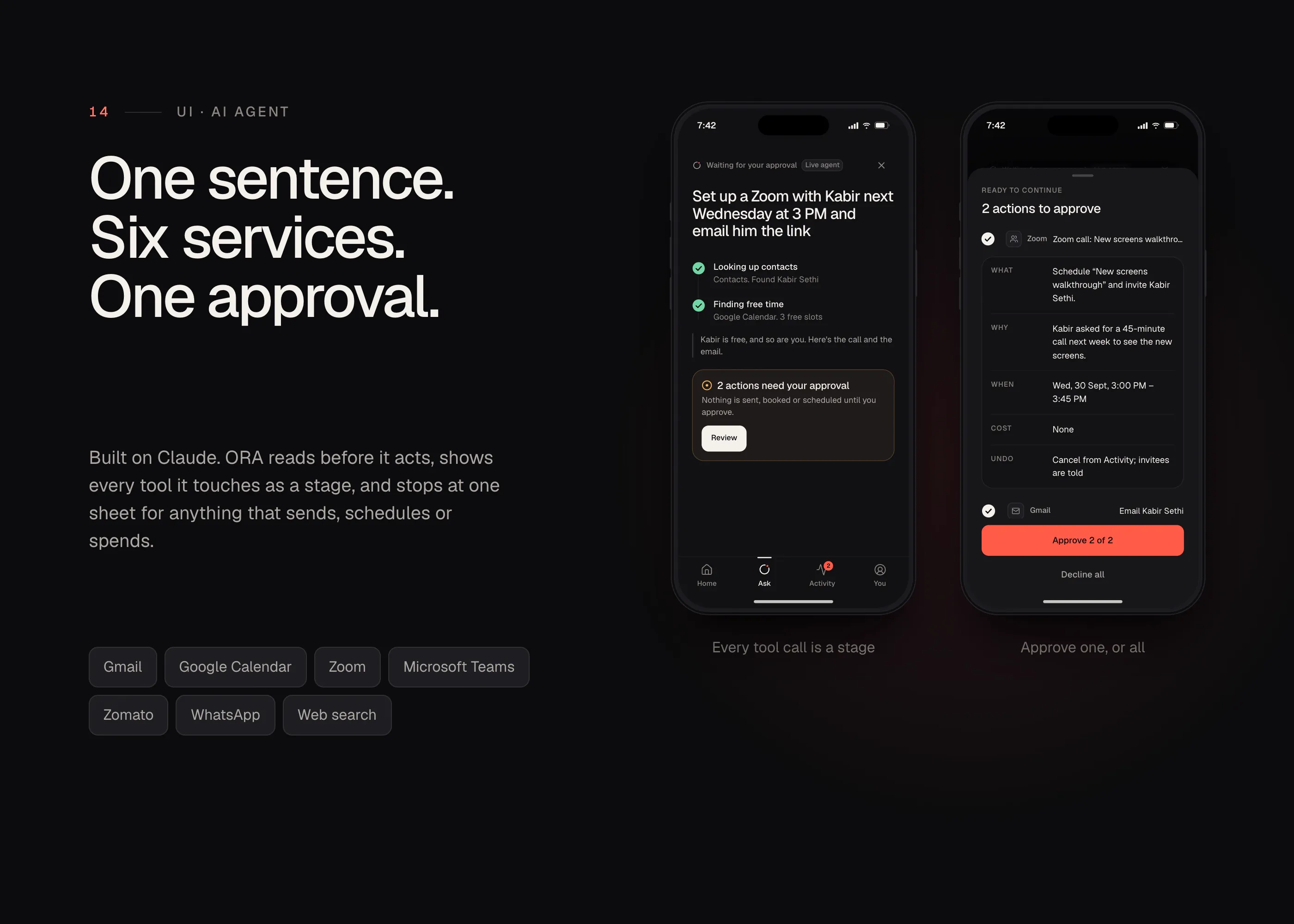 The ORA agent working across services, shown as stages.