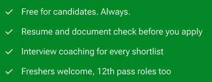 A checklist starting with Free for candidates. Always.